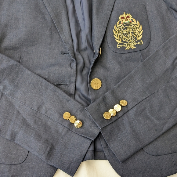 Ralph Lauren Petite Navy Blue Tailored Blazer W Gold Accents - Picture 12 of 12